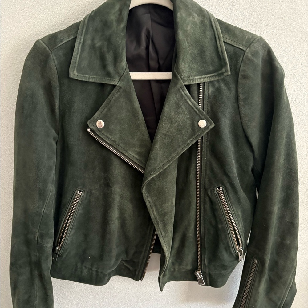 Topshop Green Suede Biker Jacket